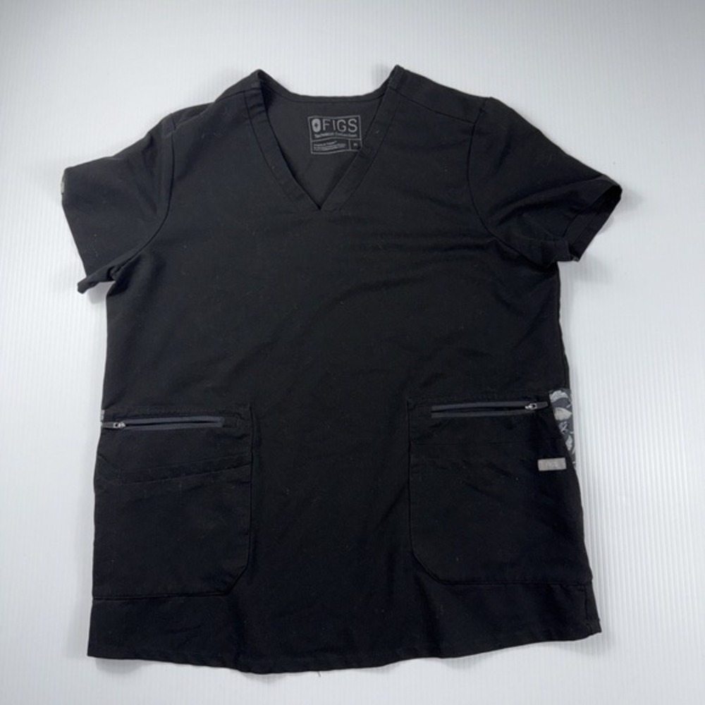 Figs Casma Technical Collection Feather Black Scrub Top Rayon Women M W19SW1001